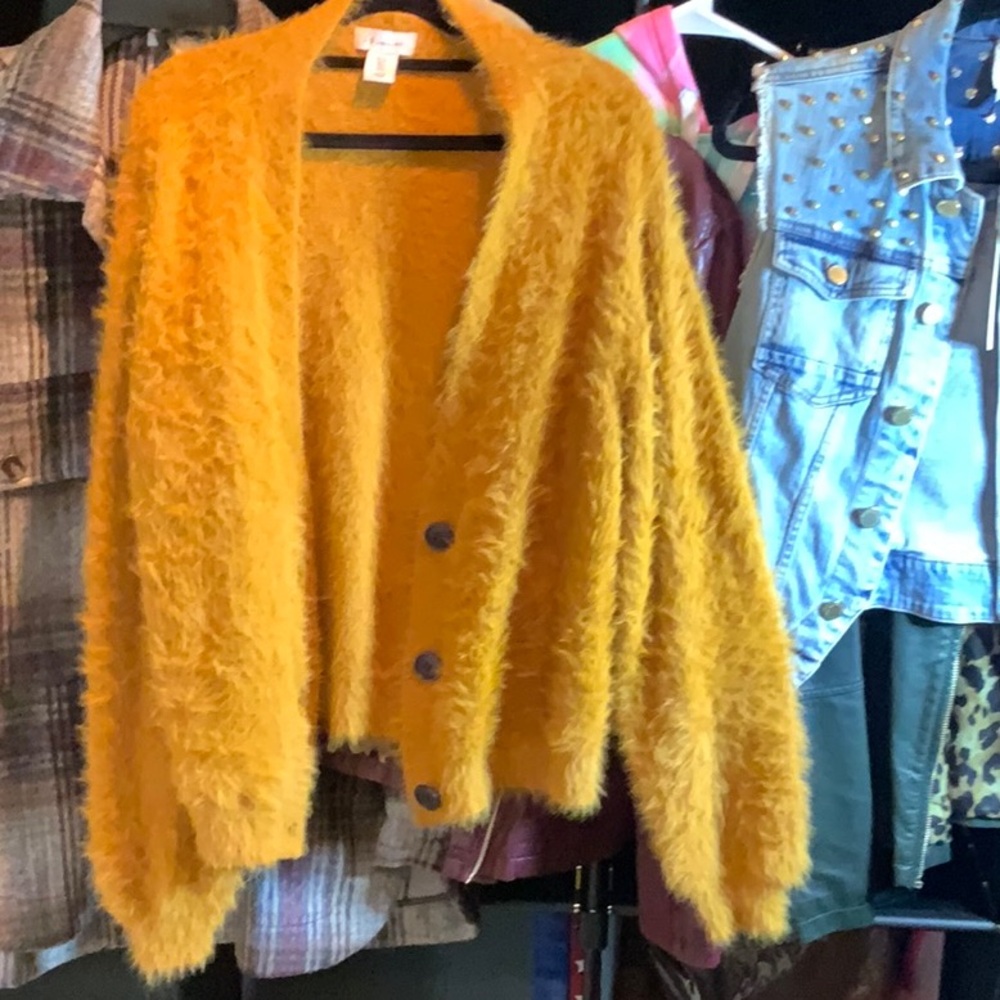 if it were me Mustard Teddy Sweater cardigan